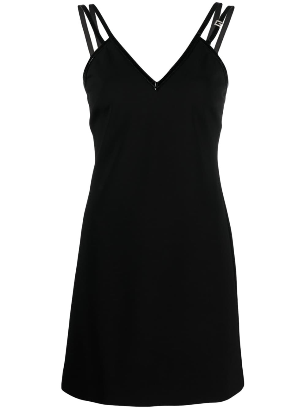 Gucci Mini Black Dress With Black Leather Trim And Double Strap In Stretch Viscose Woman In Black
