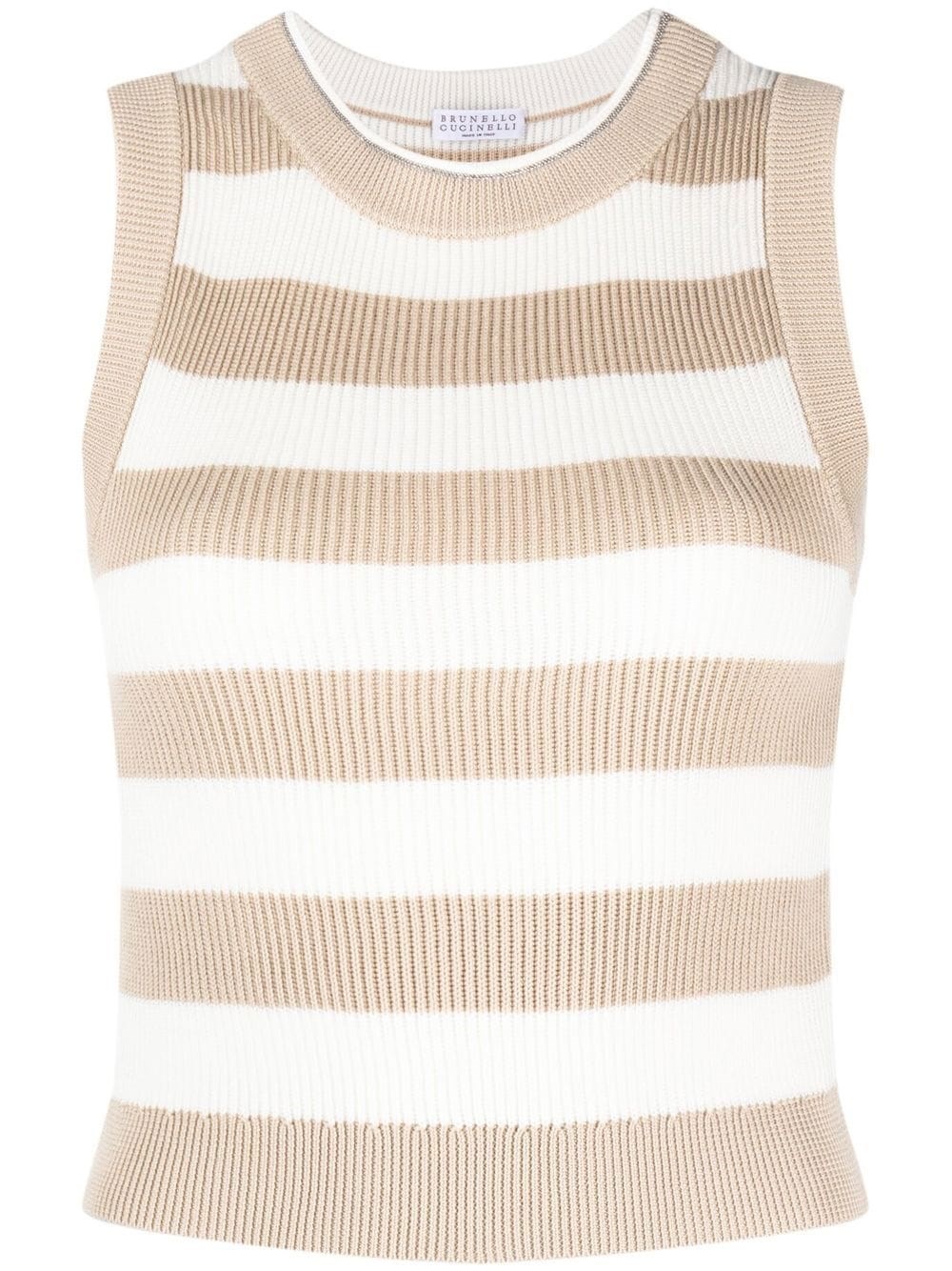 Brunello Cucinelli Striped Knitted Vest In Beige
