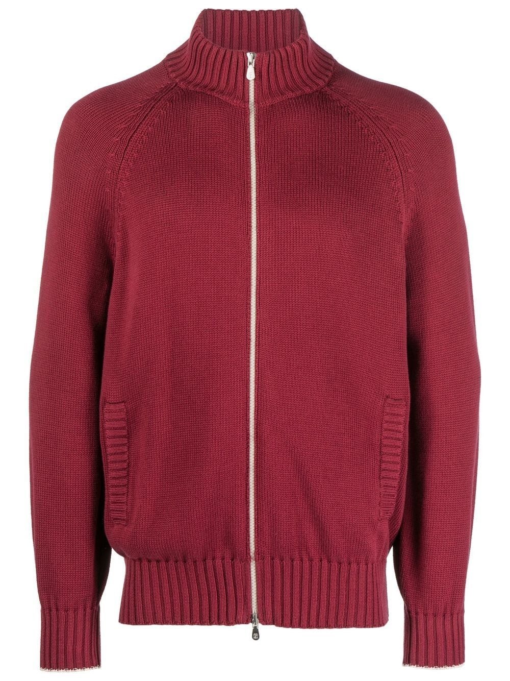 Brunello Cucinelli Zip Front Cotton Sweater In Pink