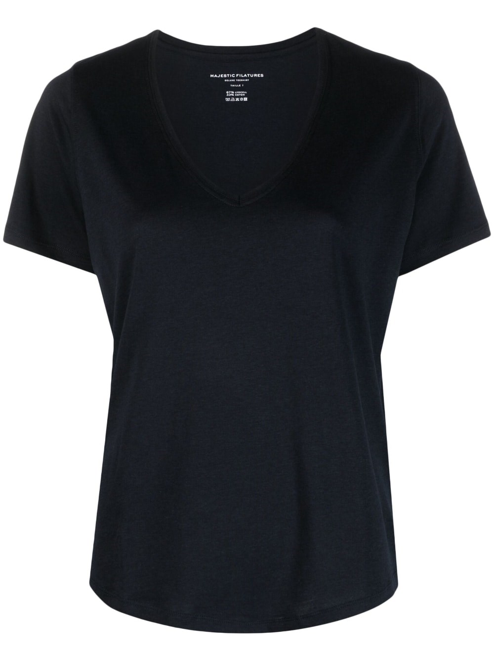 Majestic Stretch-linen Semi-relaxed V-neck Tee In Blue
