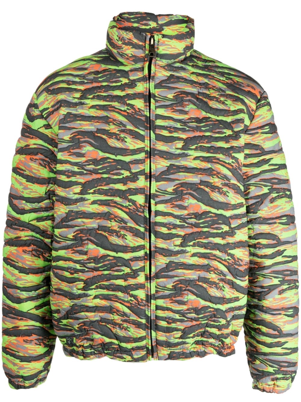 Erl Multicolor Printed Quilted Down Jacket In Green