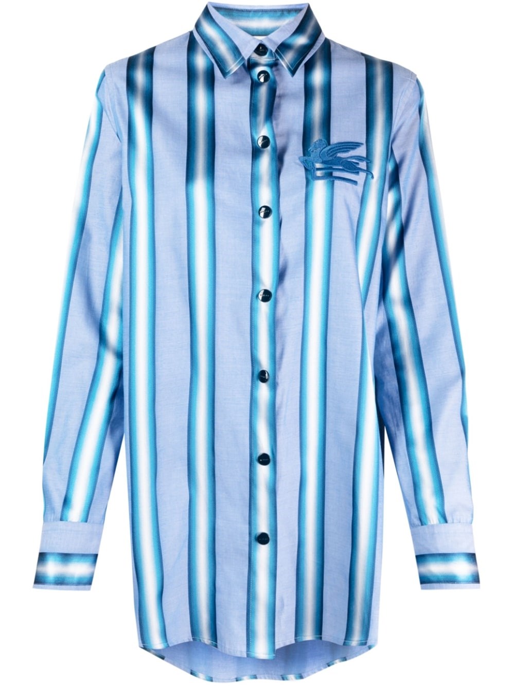 ETRO STRIPED COTTON AND SILK SHIRT WITH PEGASO LOGO