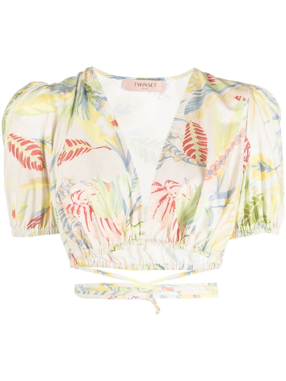 Twinset Floral-print Wraparound Cropped Top In Multi
