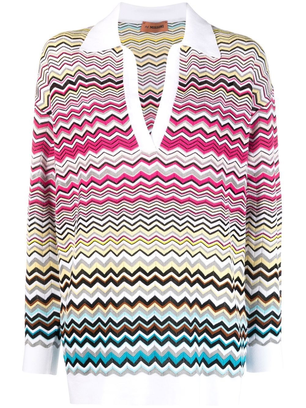 Missoni Striped V-neck Polo Sweater In Multi