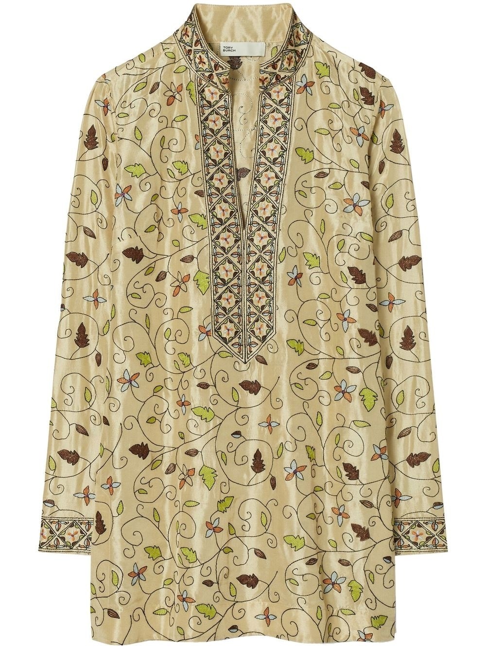 Tory Burch Embroidered Silk Tory Tunic In Multi