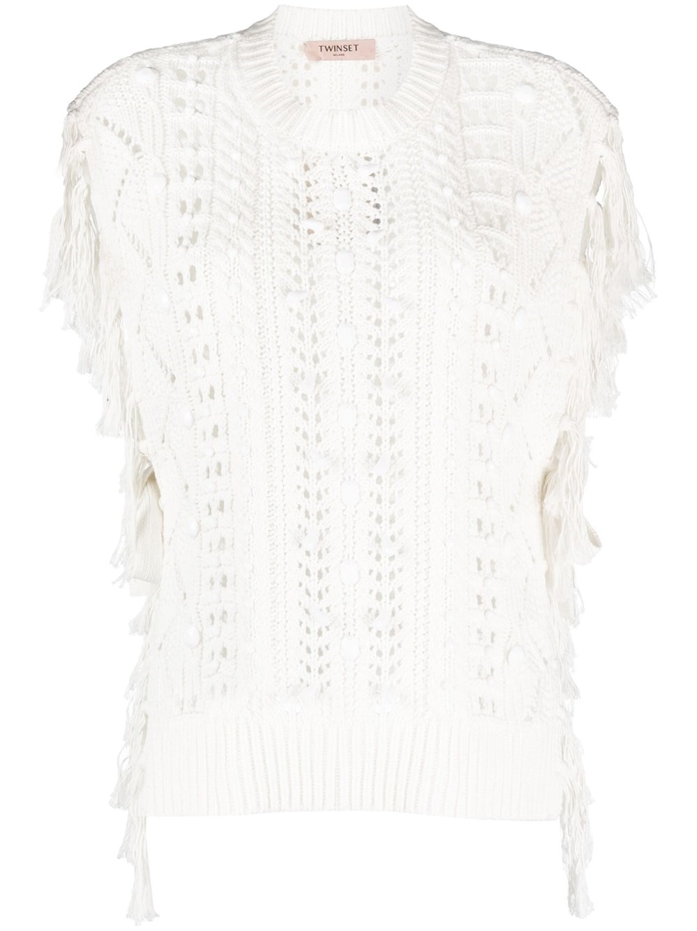 Twinset Fringed Open-knit Top In White