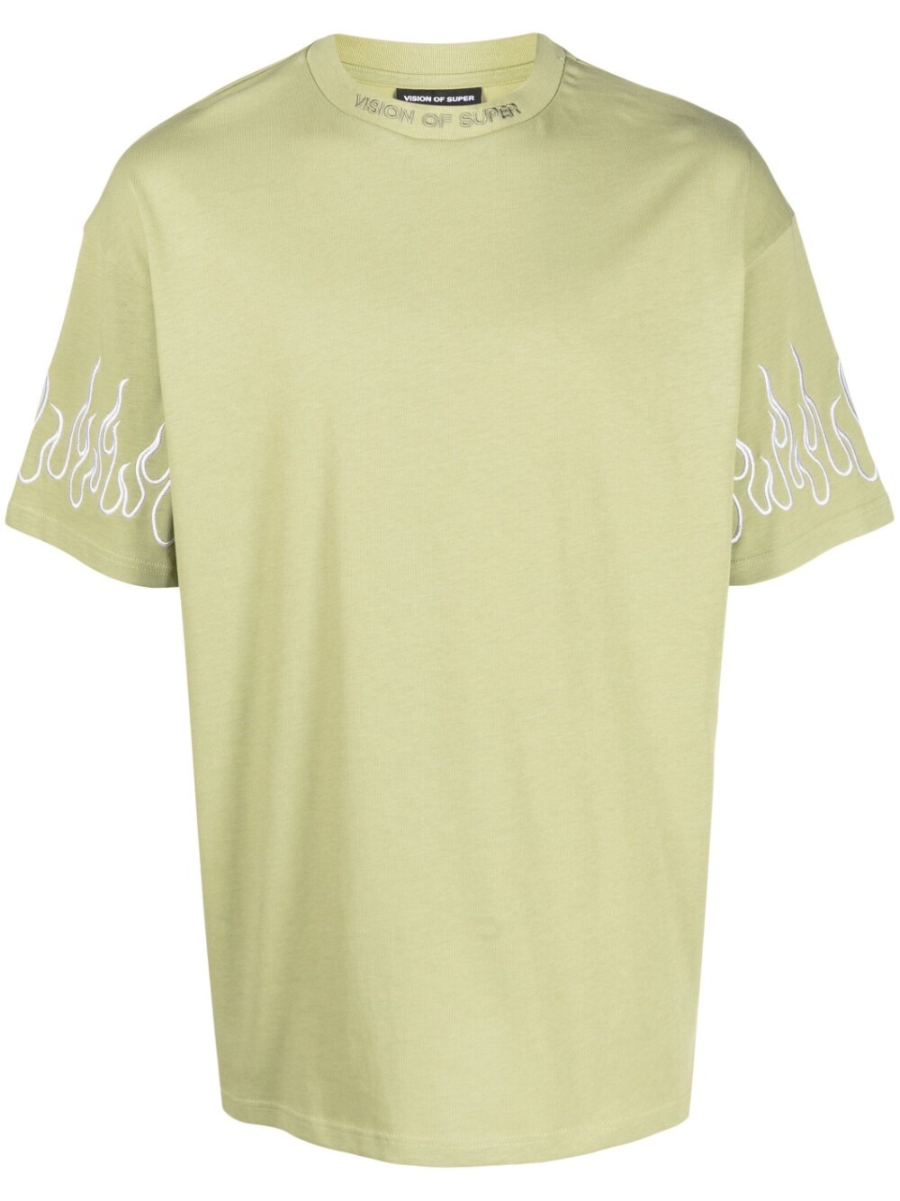 Vision Of Super Flame-embroidered Cotton T-shirt In Green