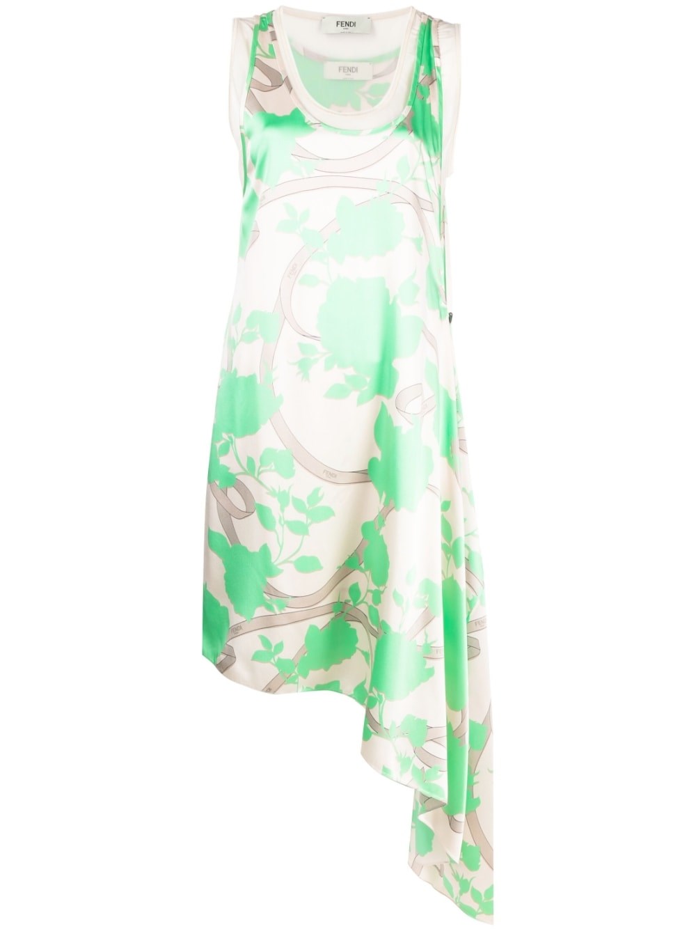 Fendi Multicolour Printed Satin Dress In Beige