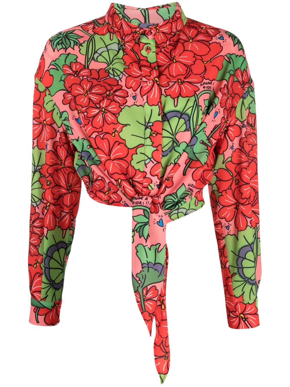 Alessandro Enriquez Tie-fastening Printed Cropped Shirt In Pink