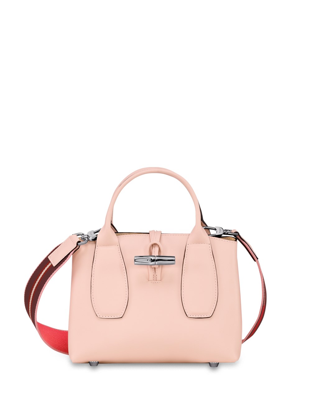 Longchamp Small Roseau Leather Tote Bag In Pink