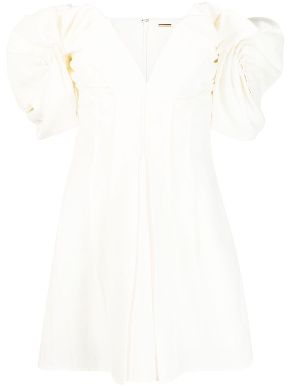 Cult Gaia Asal Ruffled Off-shoulder Mini Silk Dress In Beige