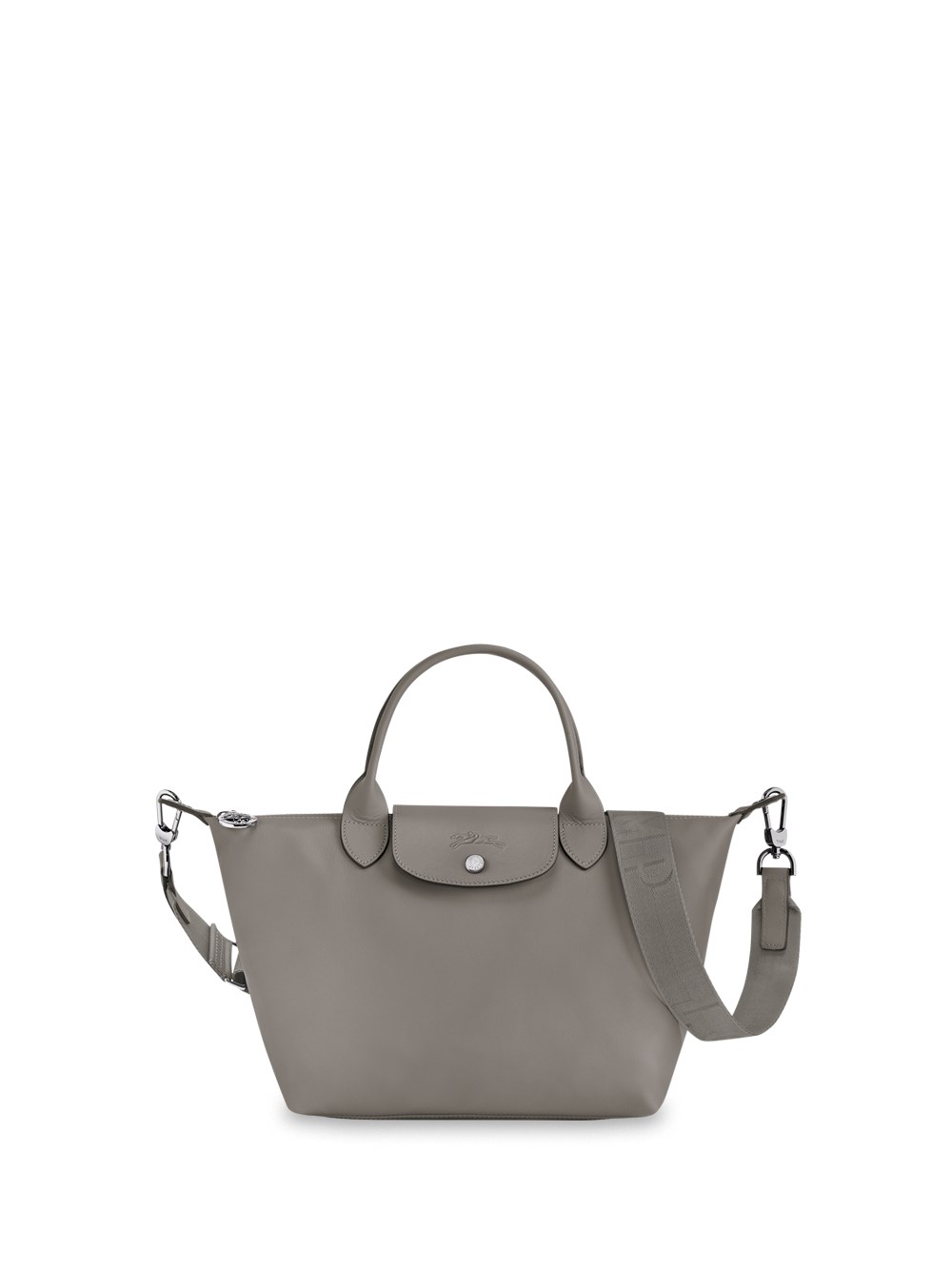Longchamp Le Pliage Xs Leather Short Handle Handbag In Gray