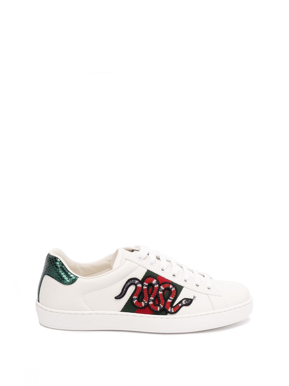 Gucci Ace Embroidered Snake Leather Sneaker In White