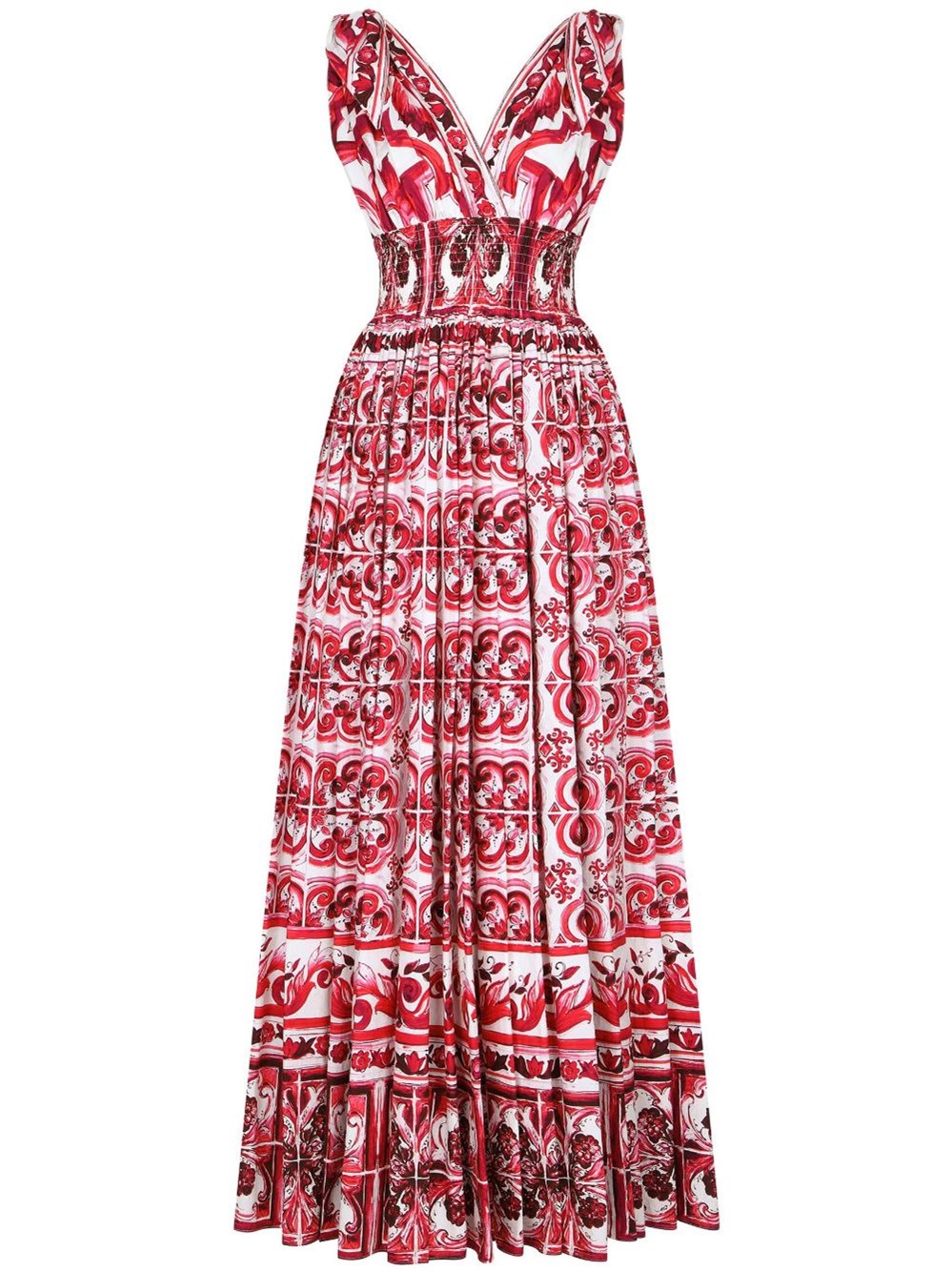 Dolce & Gabbana Women's Maiolica Print Poplin Maxi Dress In Pink