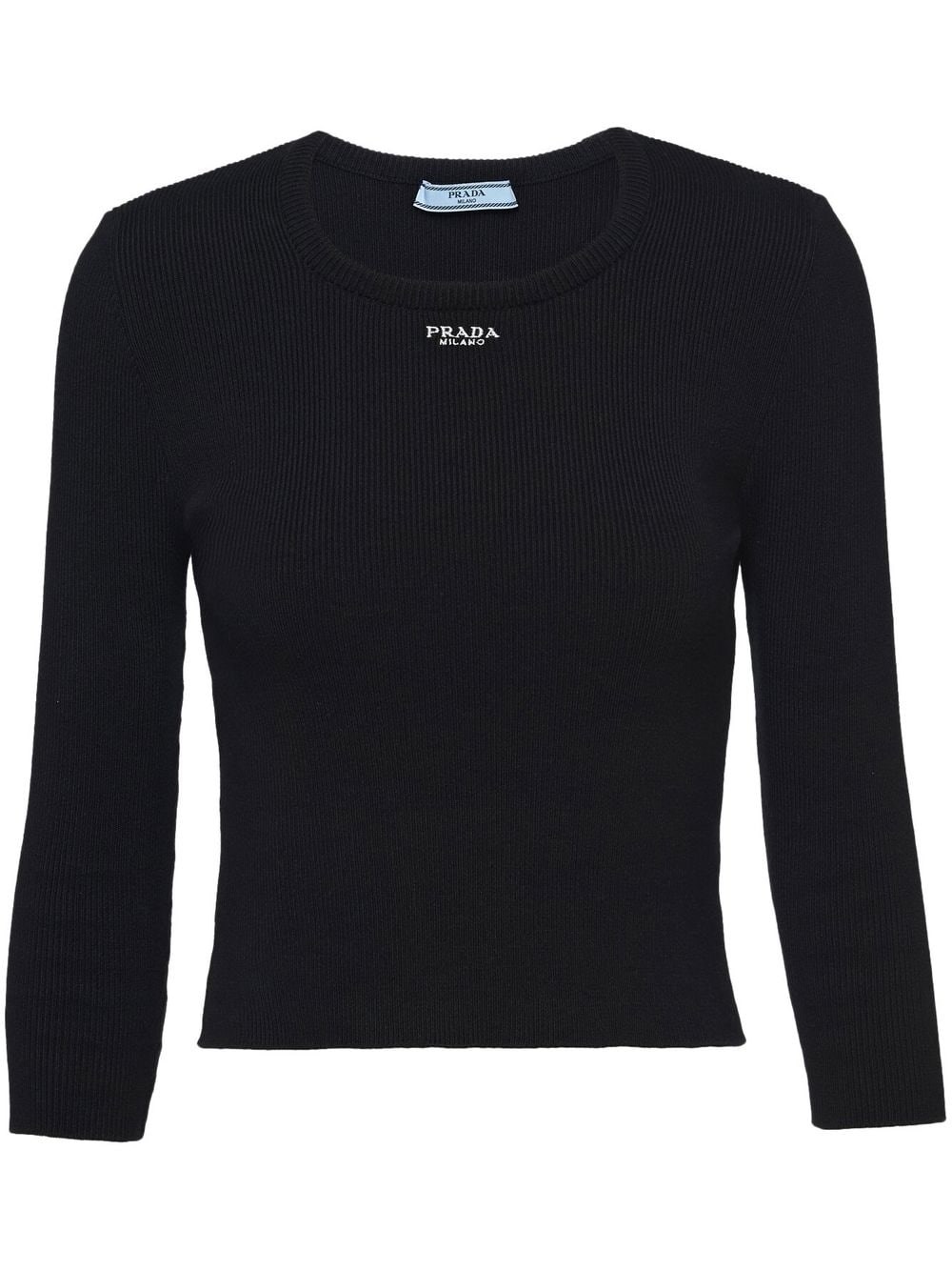 Prada Ribbed Logo-embroidered Slim Sweater In Black  