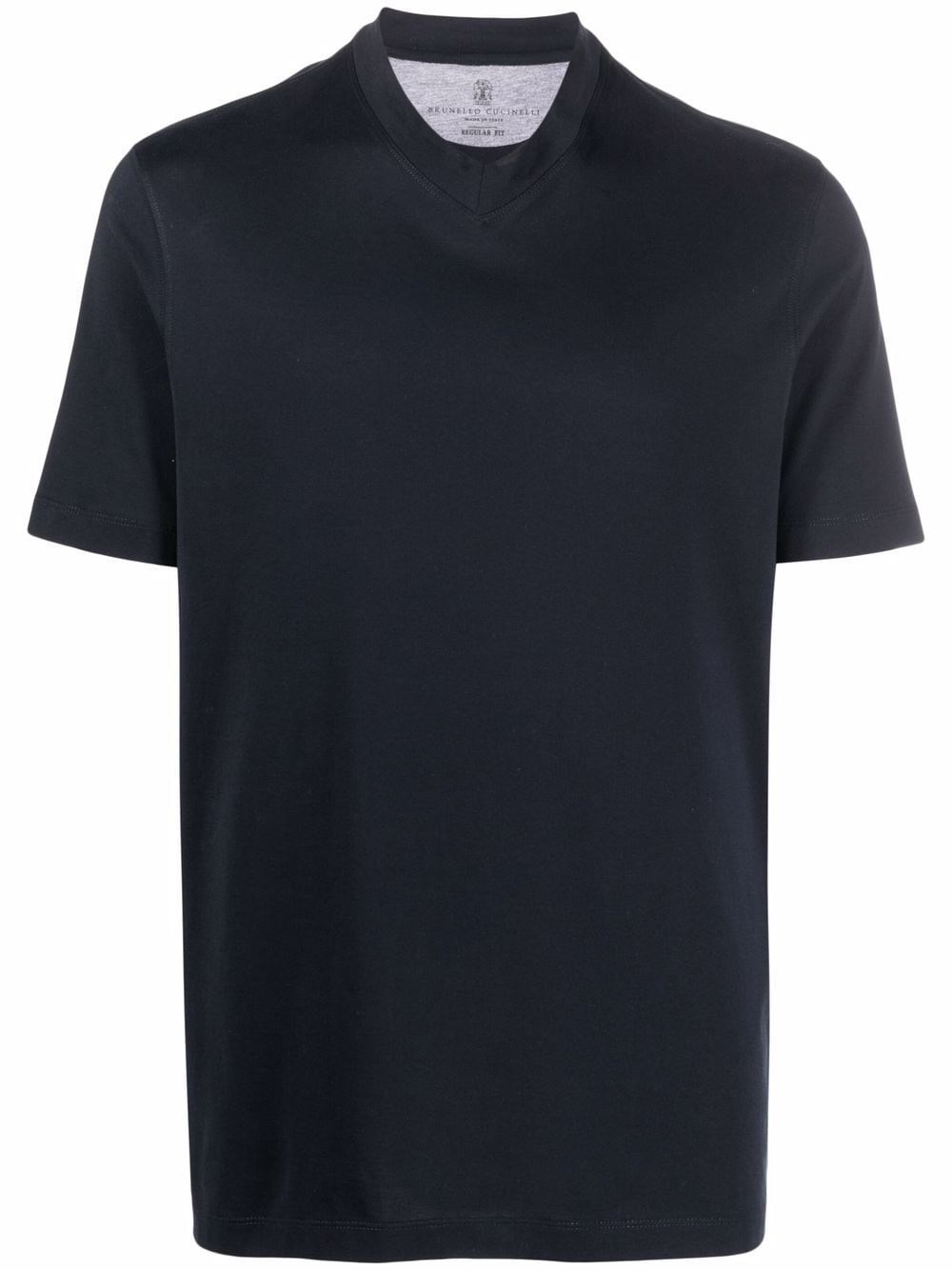 Brunello Cucinelli Navy Blue Cotton Blend Sweat T-shirt In Blue