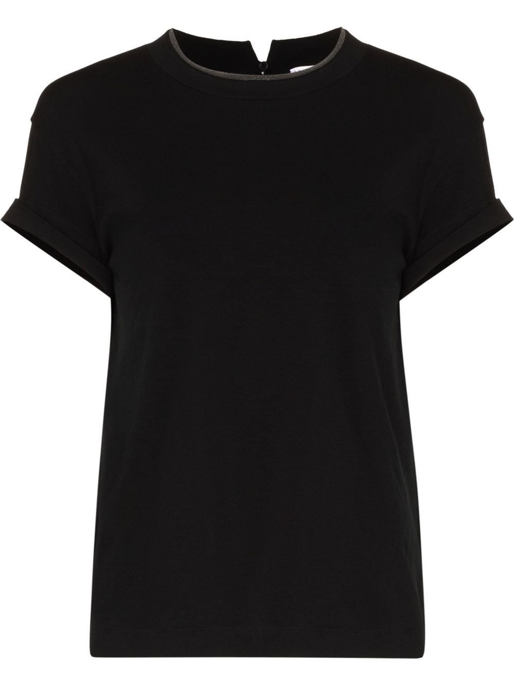 Brunello Cucinelli Short-sleeved T-shirt With Rolled Sleeves And Keyhole Detail In Black