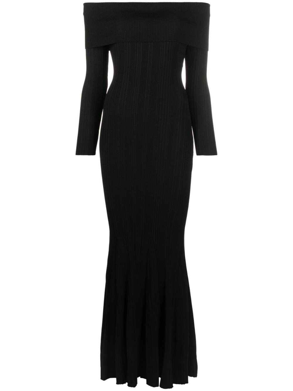 Self-portrait Off-the-shoulder Ribbed-knit Jersey Maxi Dress In Black 