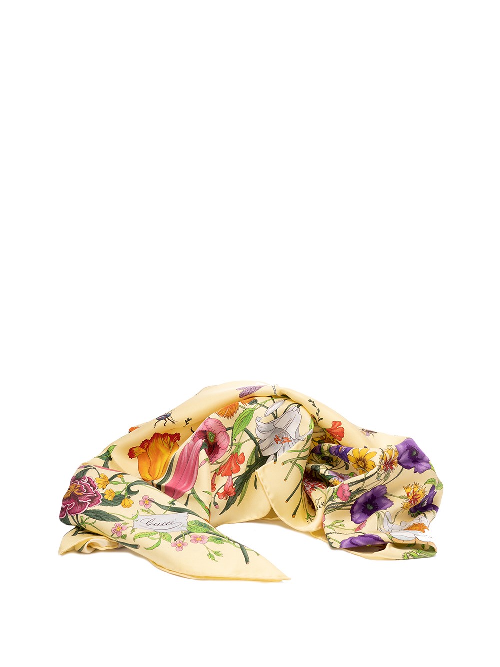 Gucci Flora-print Silk Scarf In Yellow