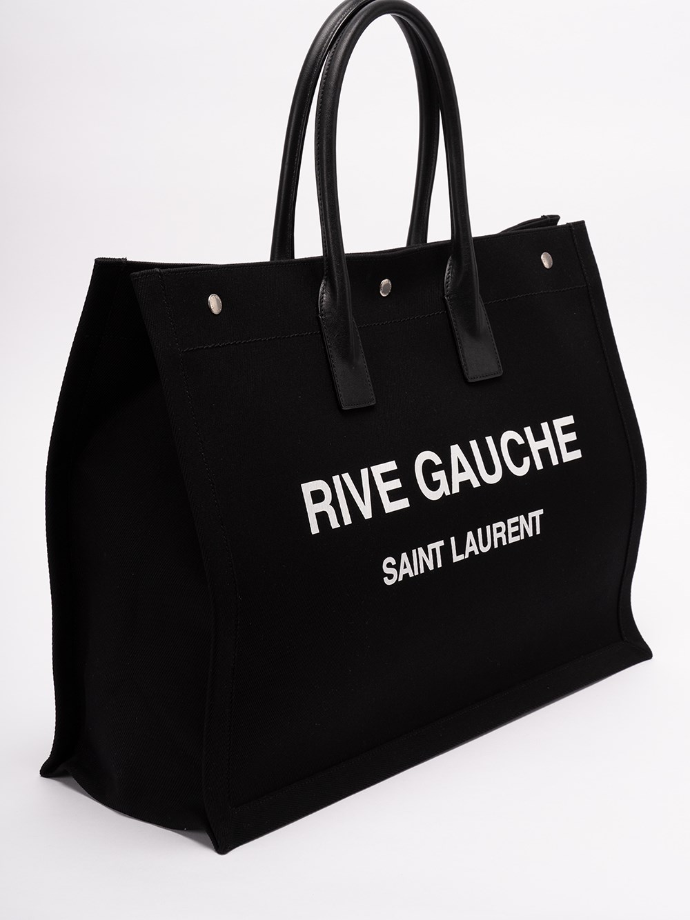 Saint Laurent Large Rive Gauche Logo Canvas Tote in Nero/Nero