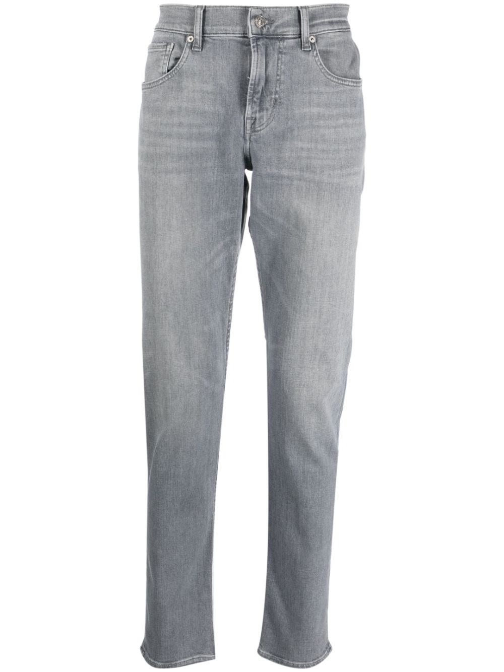 7 For All Mankind Slimmy Luxe Performance Slim-fit Tapered-leg Stretch Cotton-blend Jeans In Gray