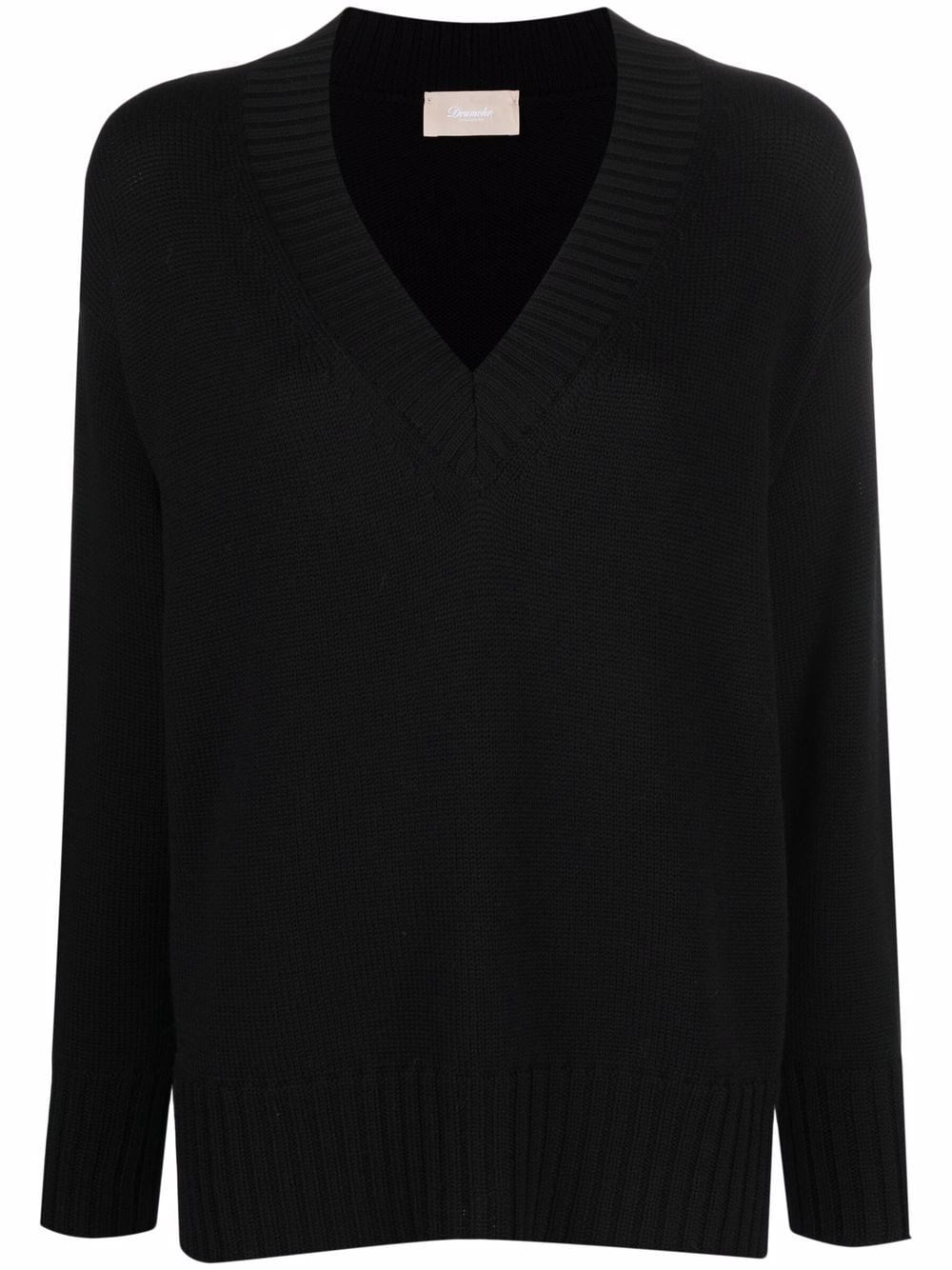 Shop Drumohr Long Sleeve Oversize V-neck Sweater In Black  