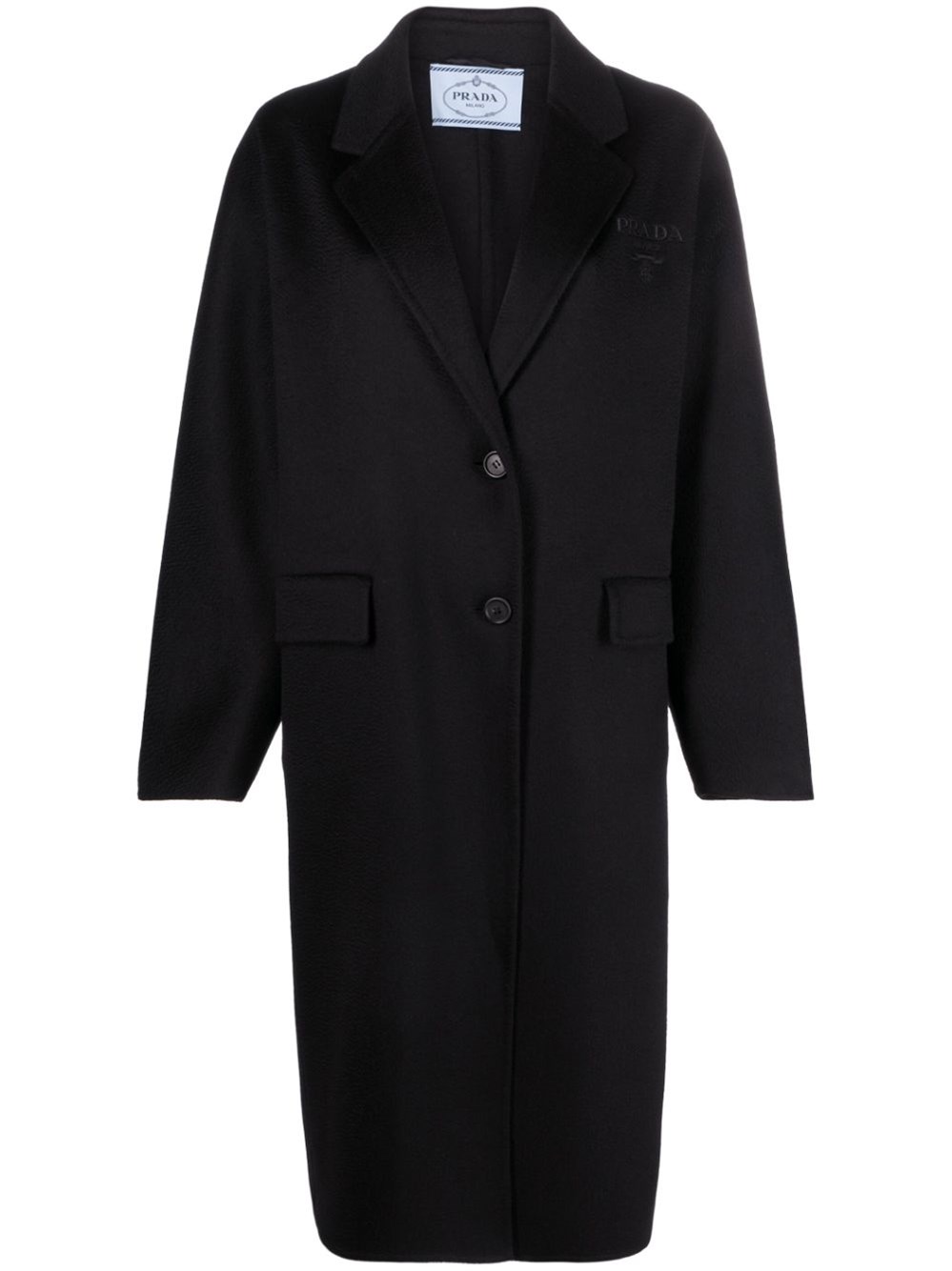 Prada Longline Notched Lapels Front Pockets Coat In Black