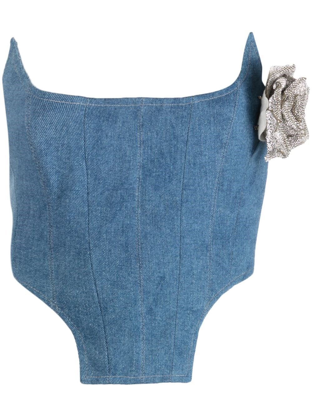 Giuseppe Di Morabito Denim Bustier Top With 3d Flower Detail In Blue