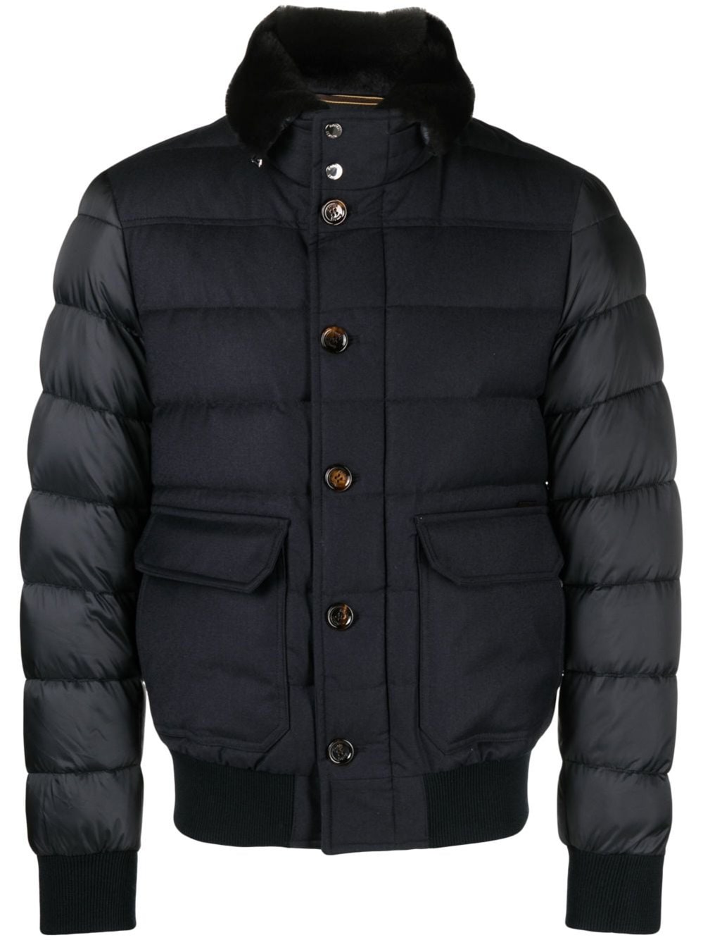 Moorer Navy Blue Nylon Down Padded Blouson