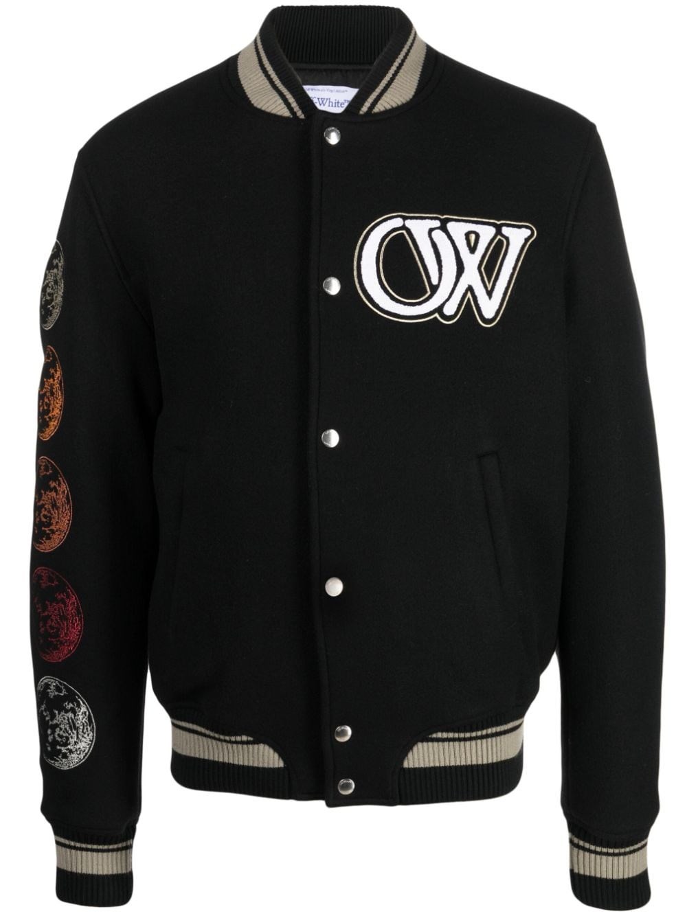 Off-white Contrast-trim Black Wool Blend Bomber Jacket In Black