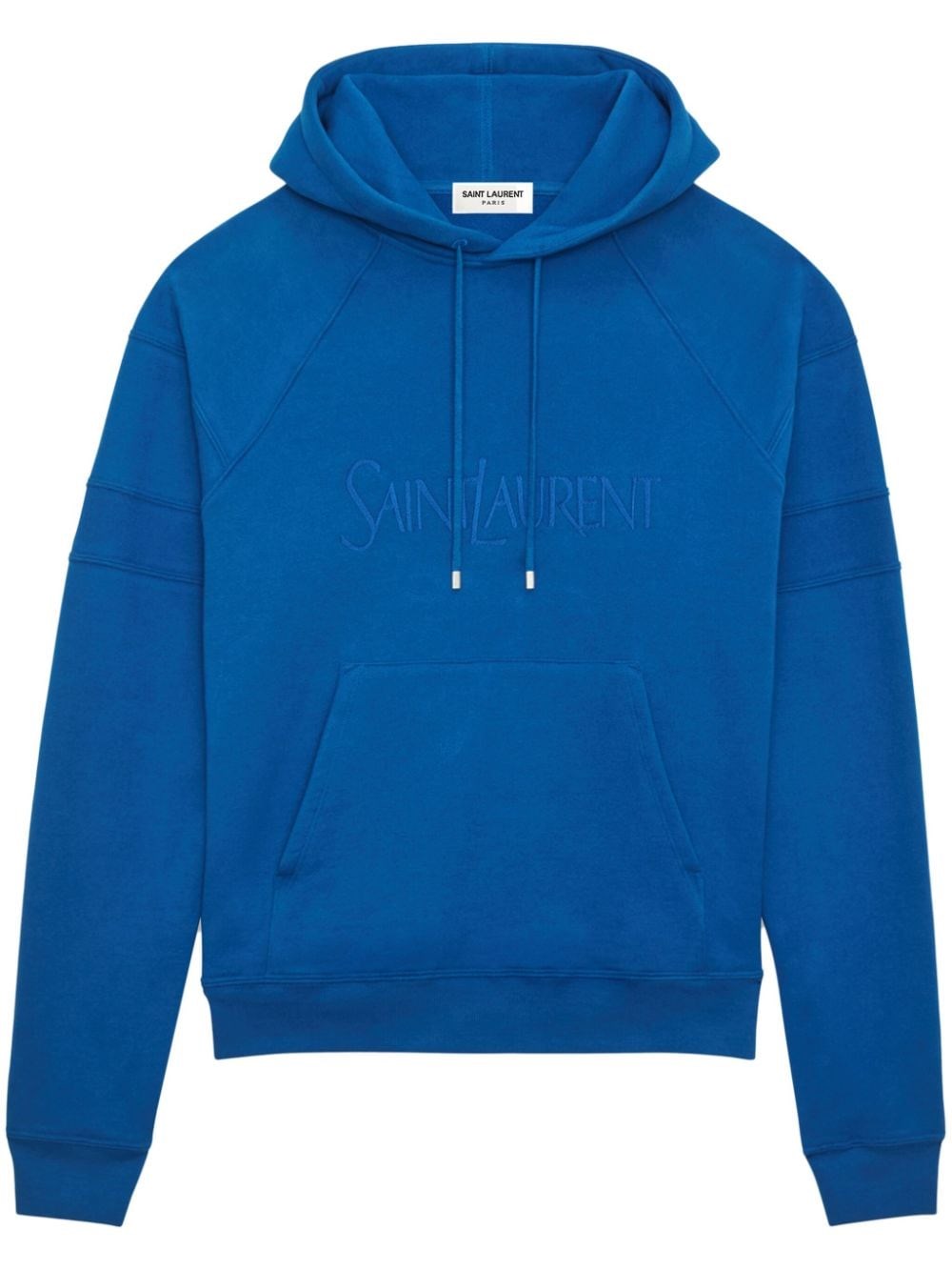 Saint Laurent Large Embroidered Cotton Hoodie In Blue