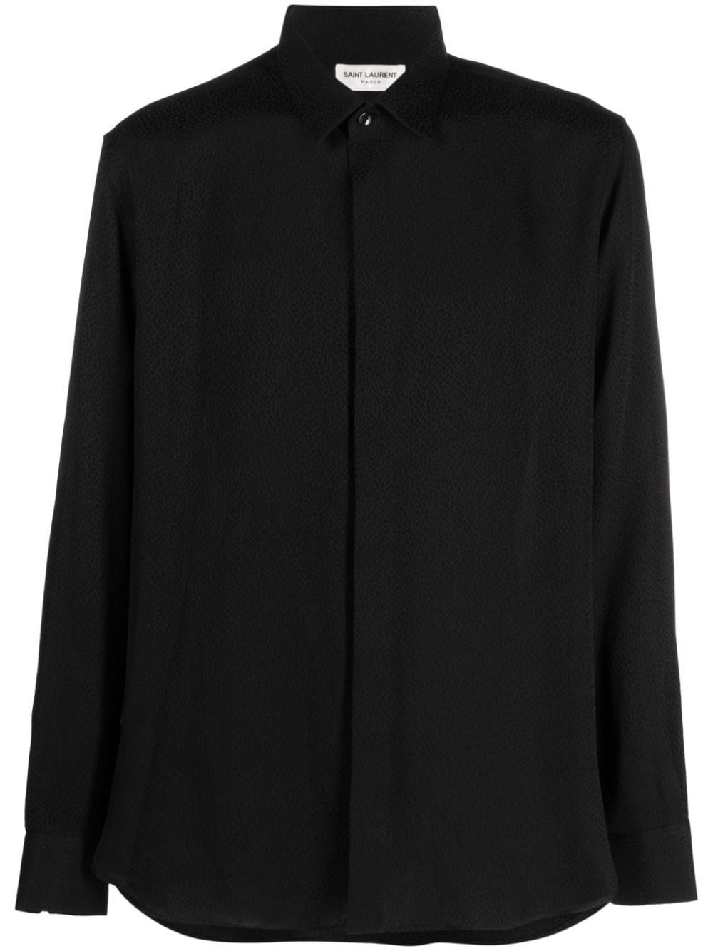 Saint Laurent Shirt In Dotted Silk Crepe De Chine In Black  