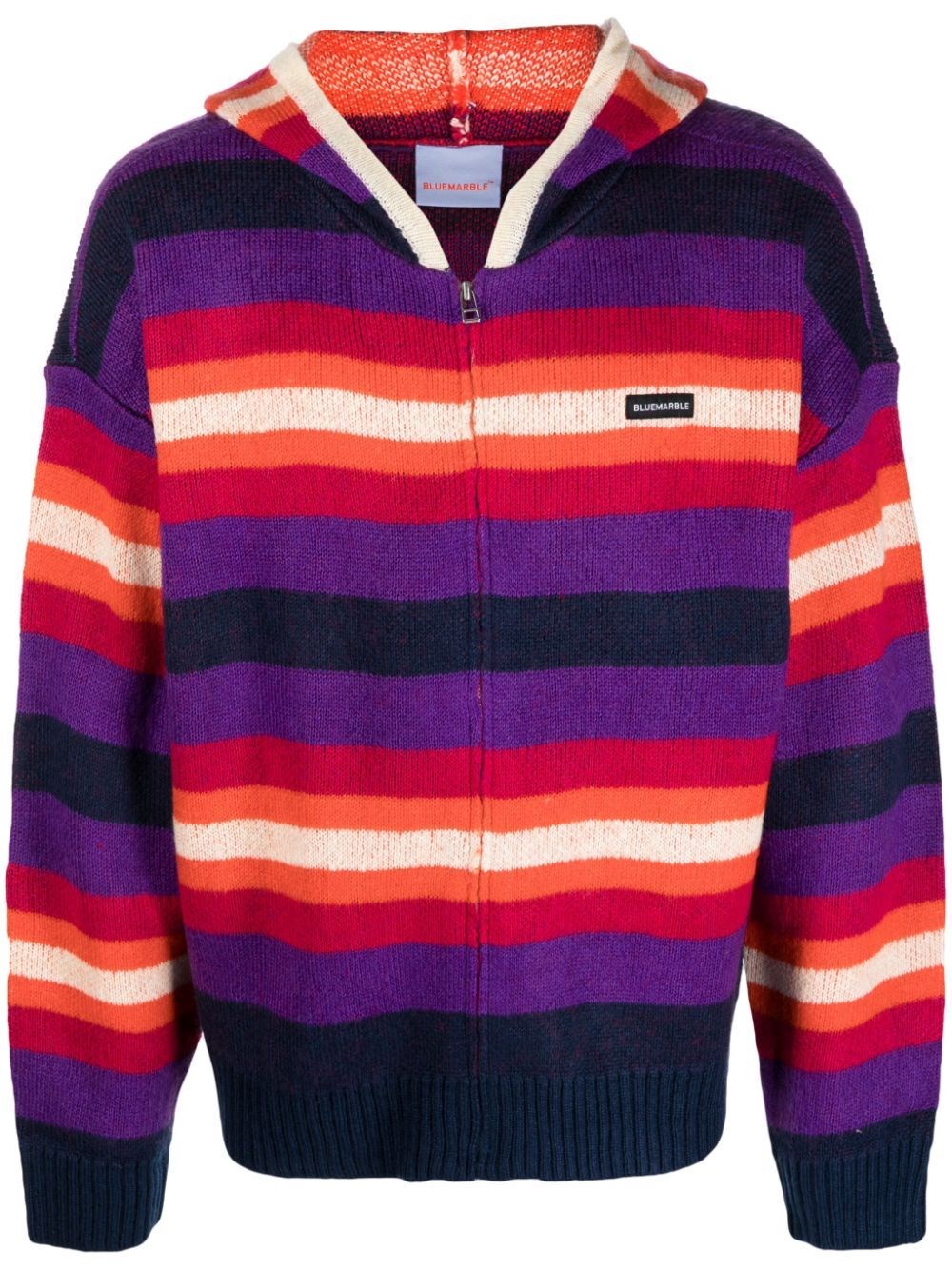 Shop Bluemarble Knitted Zipped Hoodie In Multi