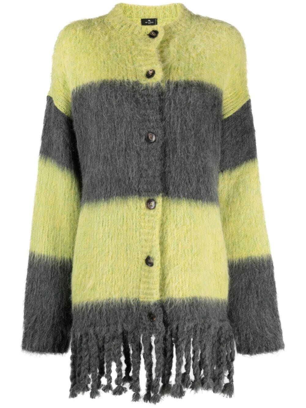 Etro Grey Grey Striped Wool Blend Cardigan In Yellow