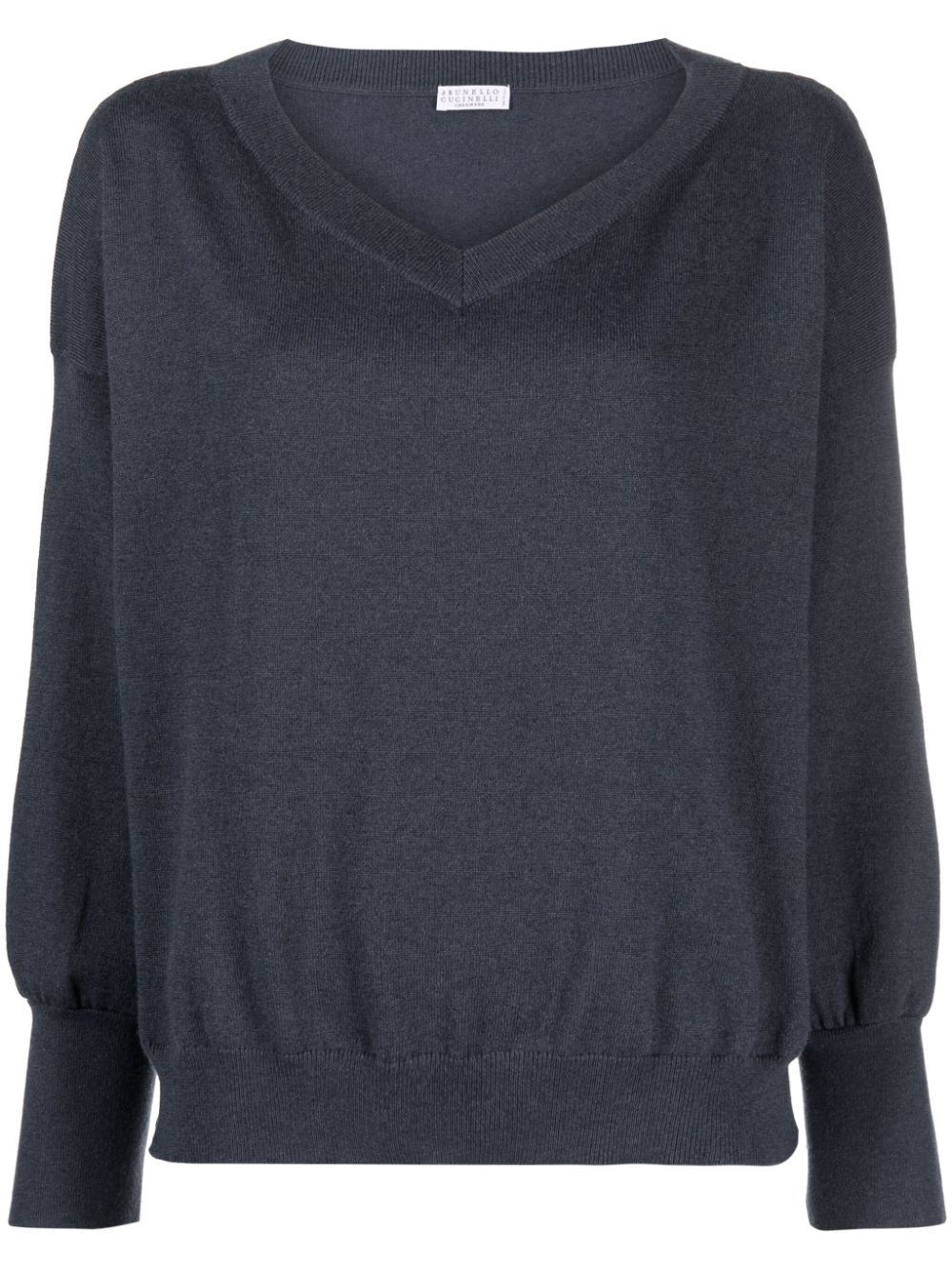 Brunello Cucinelli Long-sleeved V-neck Sweater In Blue
