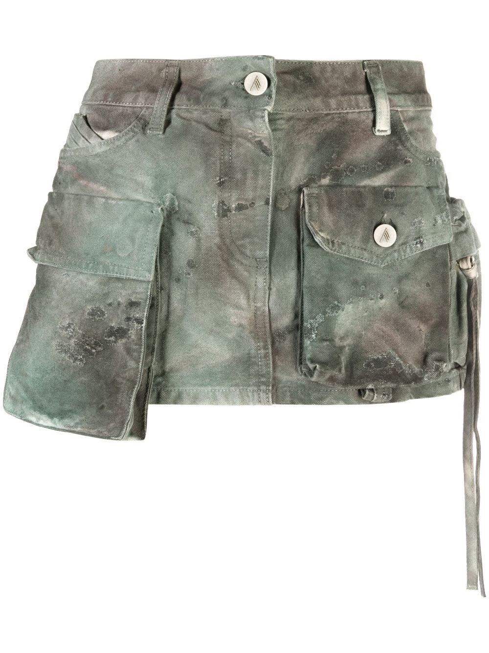 Shop Attico `fay` Mini Denim Skirt In Green