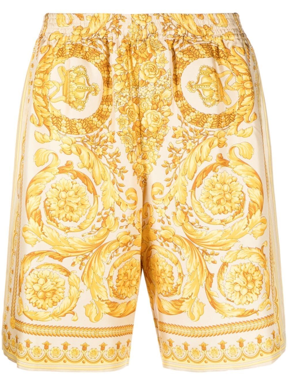 Shop Versace `barocco` Print Shorts In Beige