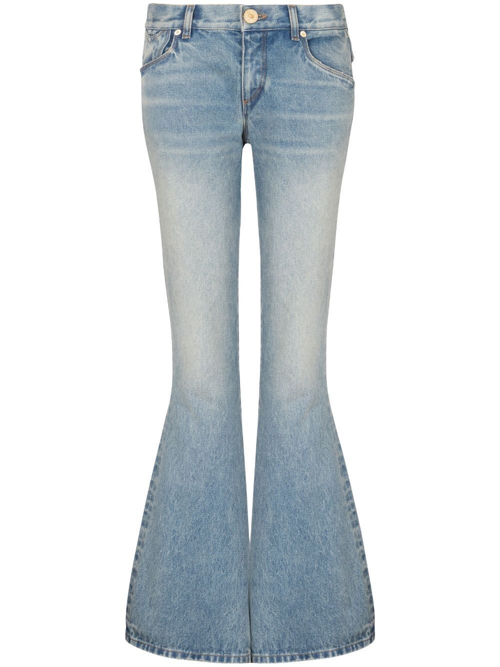 Shop Balmain `western` Crop Bootcut Jeans In Blue