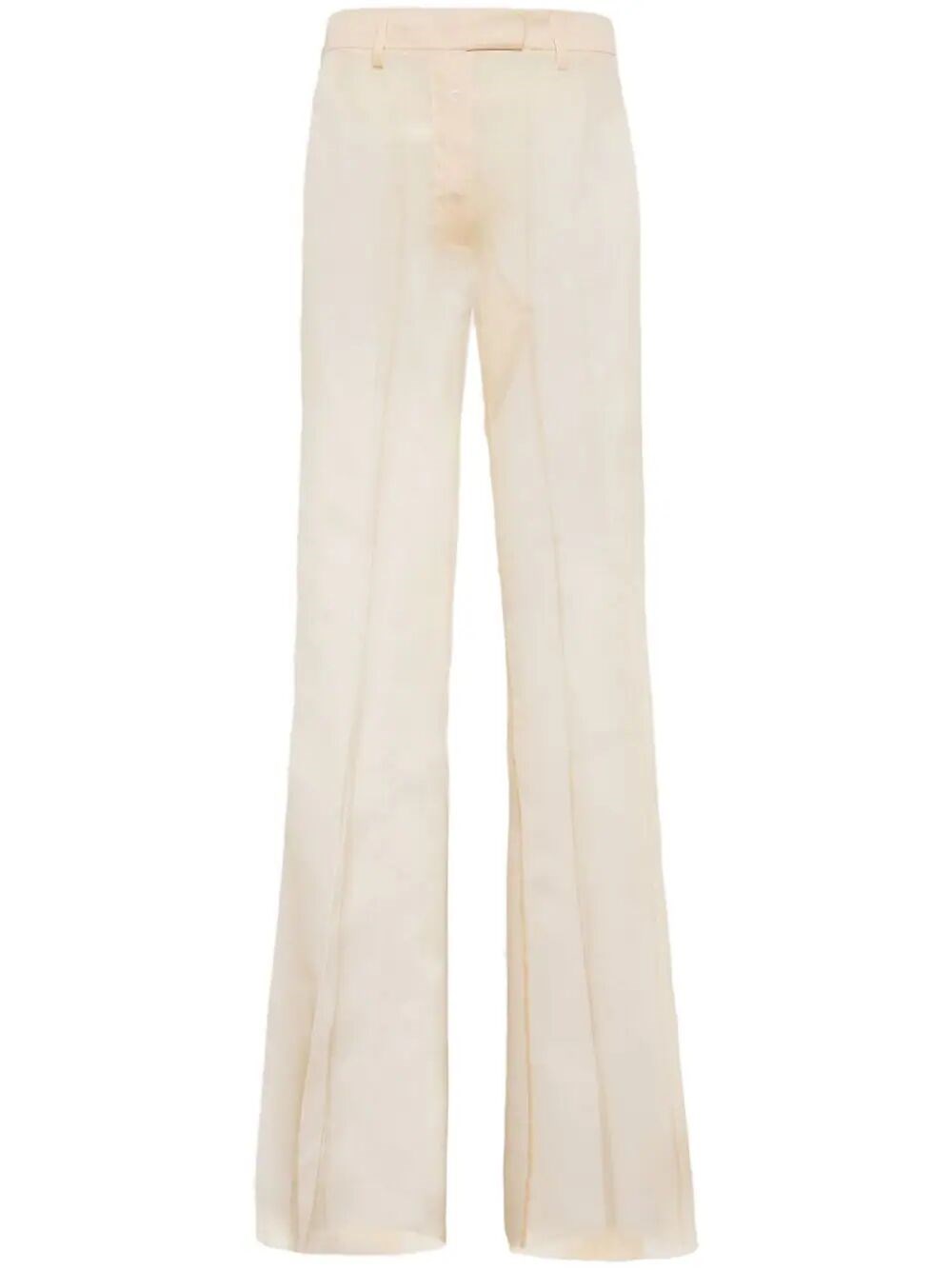 Prada Wool Triangle-logo Flared Pants In Beige
