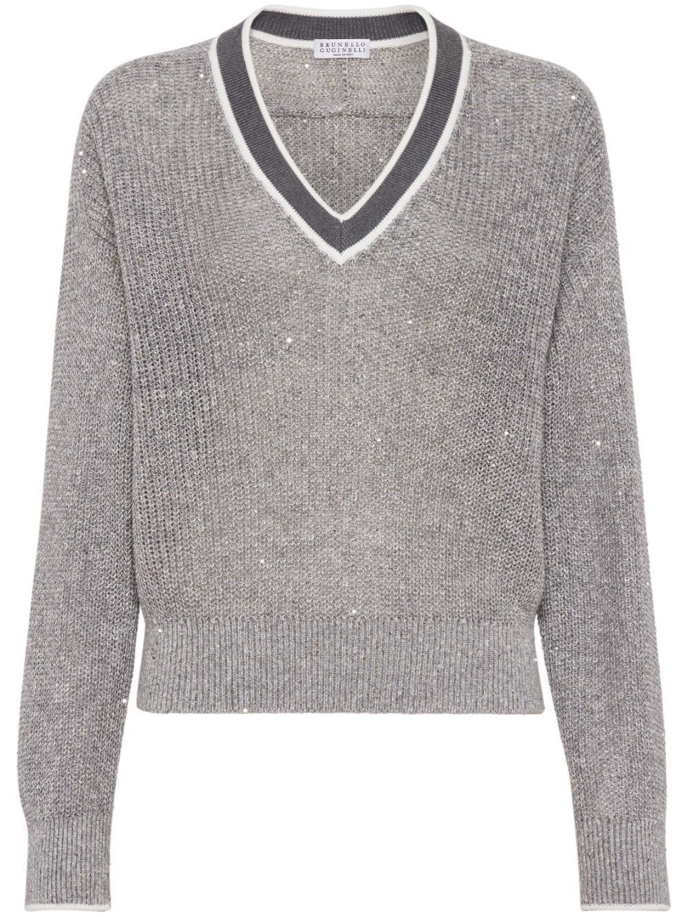 Brunello Cucinelli Linen Sweater In Gray