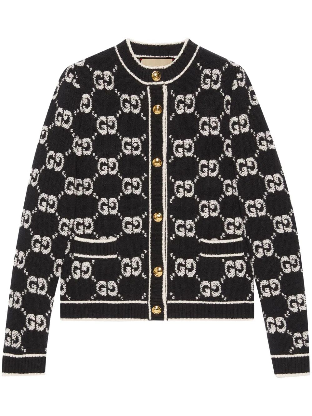Gucci Gg Jacquard Wool Bouclé Cardigan In Black