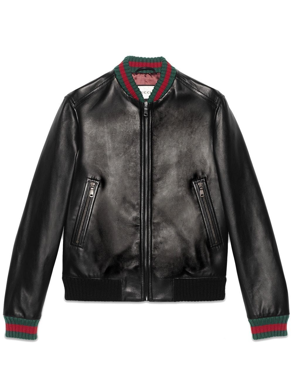 Shop Gucci Leather Jacket With `web` In Black  