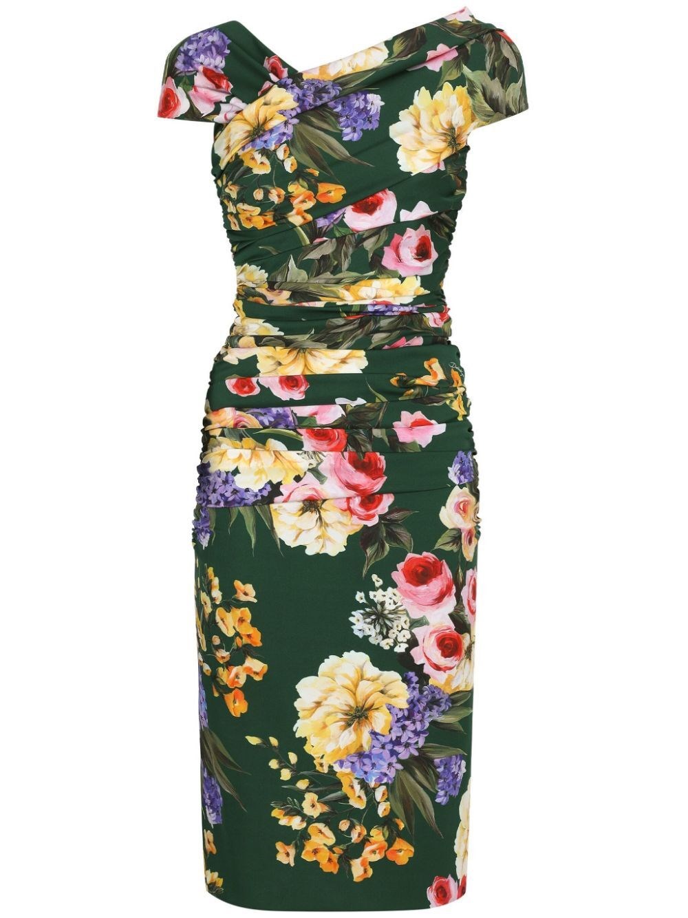 Dolce & Gabbana `flower Power` Midi Dress In Green