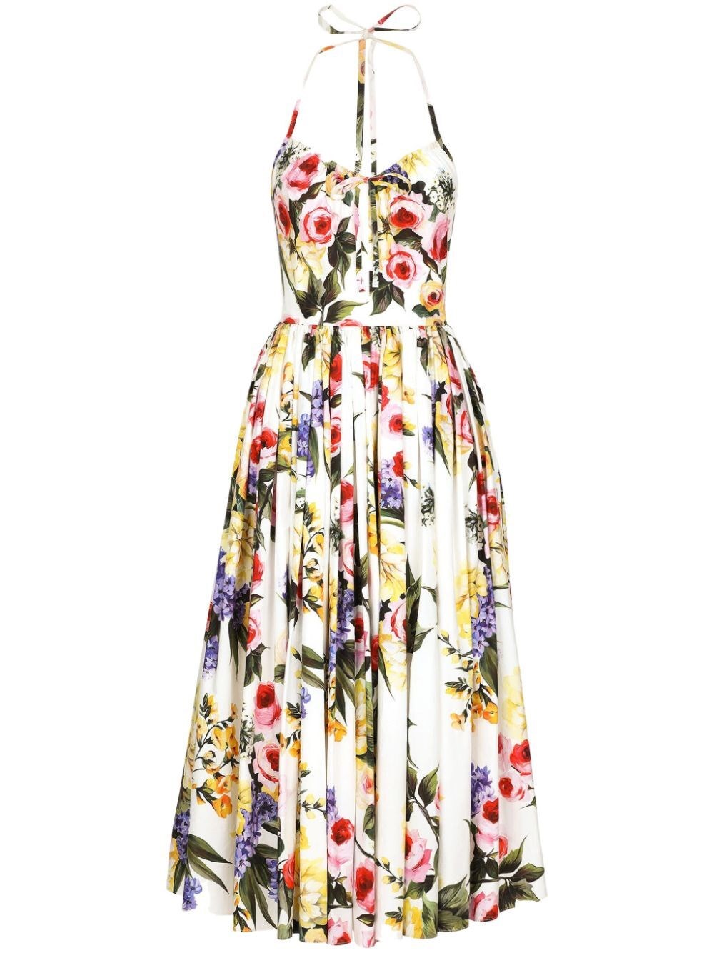 Dolce & Gabbana Floral Cotton Poplin Midi Dress In Multi