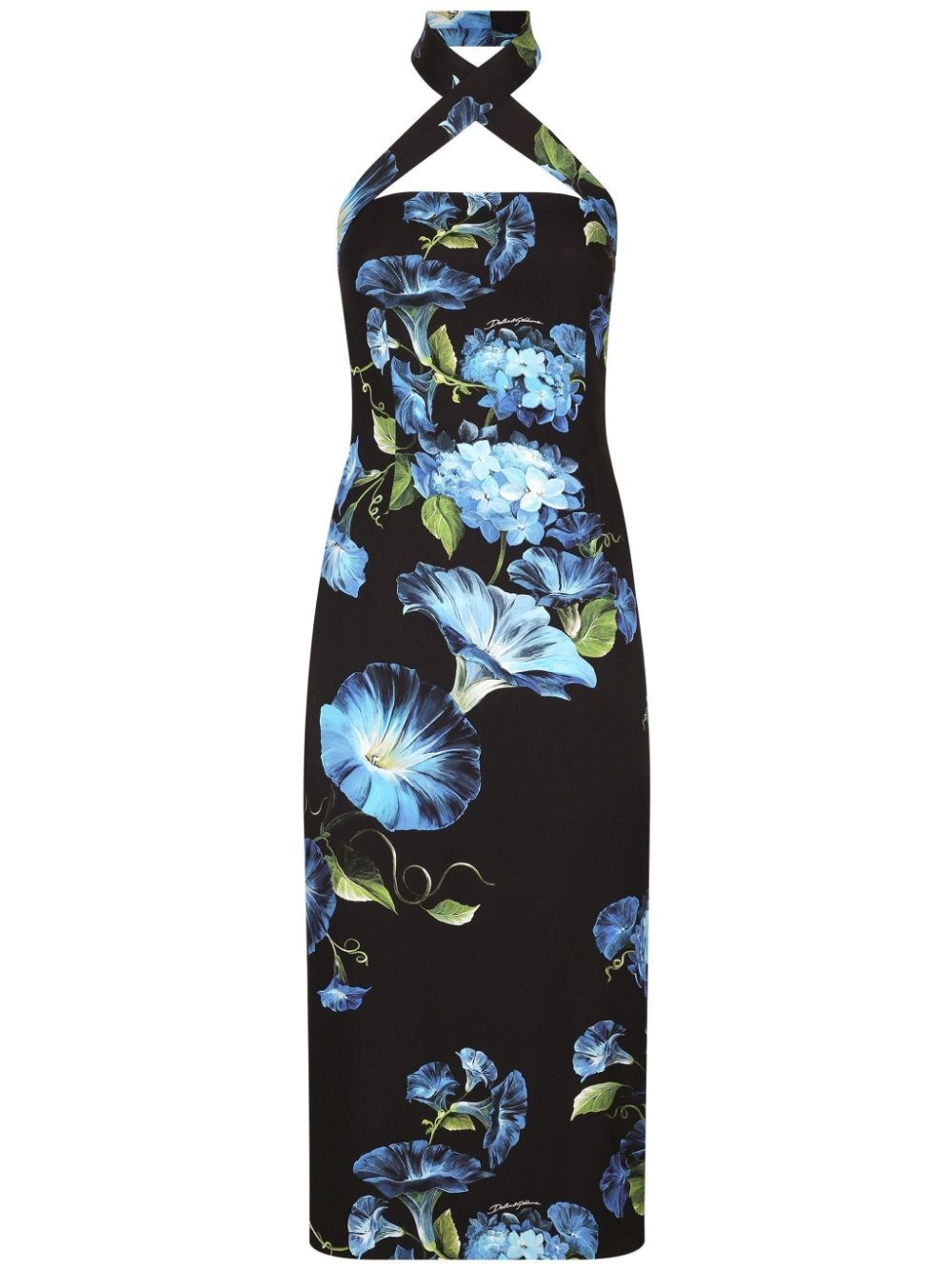 Dolce & Gabbana `flower Power` Midi Dress In Black  