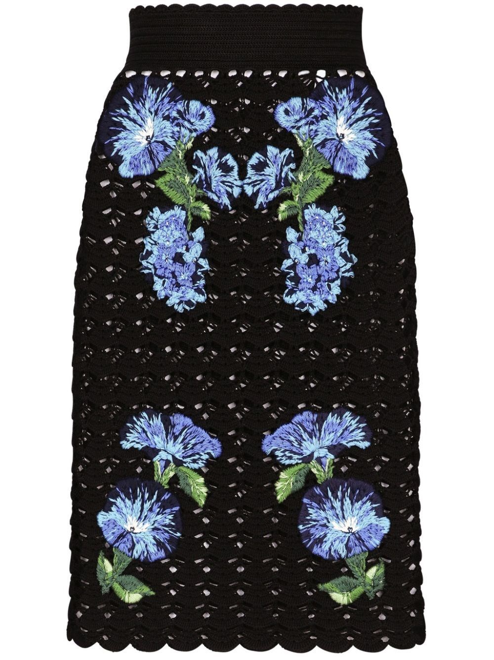 Dolce & Gabbana `flower Power` Midi Skirt In Black  