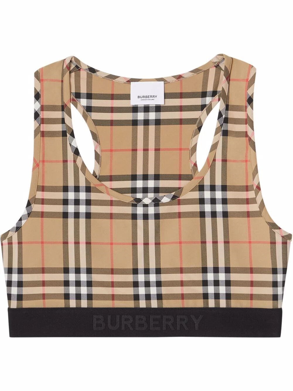 Shop Burberry `dalby` Logo Detail `vintage Check` Bra Top In Beige
