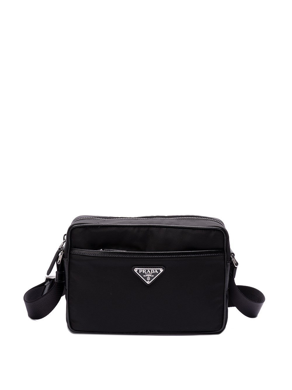 Shop Prada `re-nylon` And Saffiano Leather Shoulder Bag In Black  