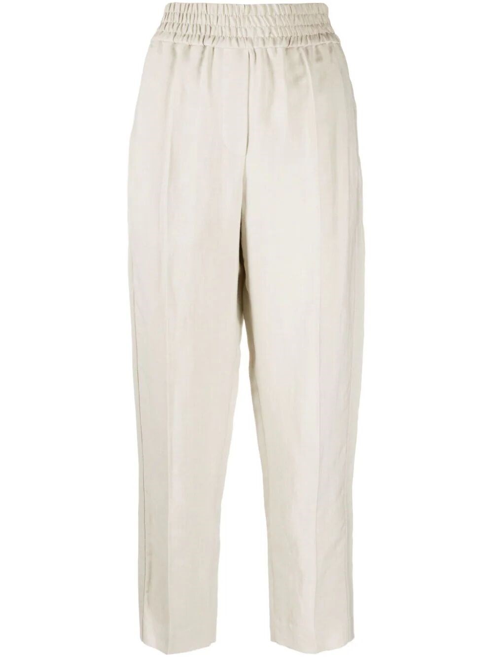 Brunello Cucinelli Elasticated-waist Cropped Trousers In Gray