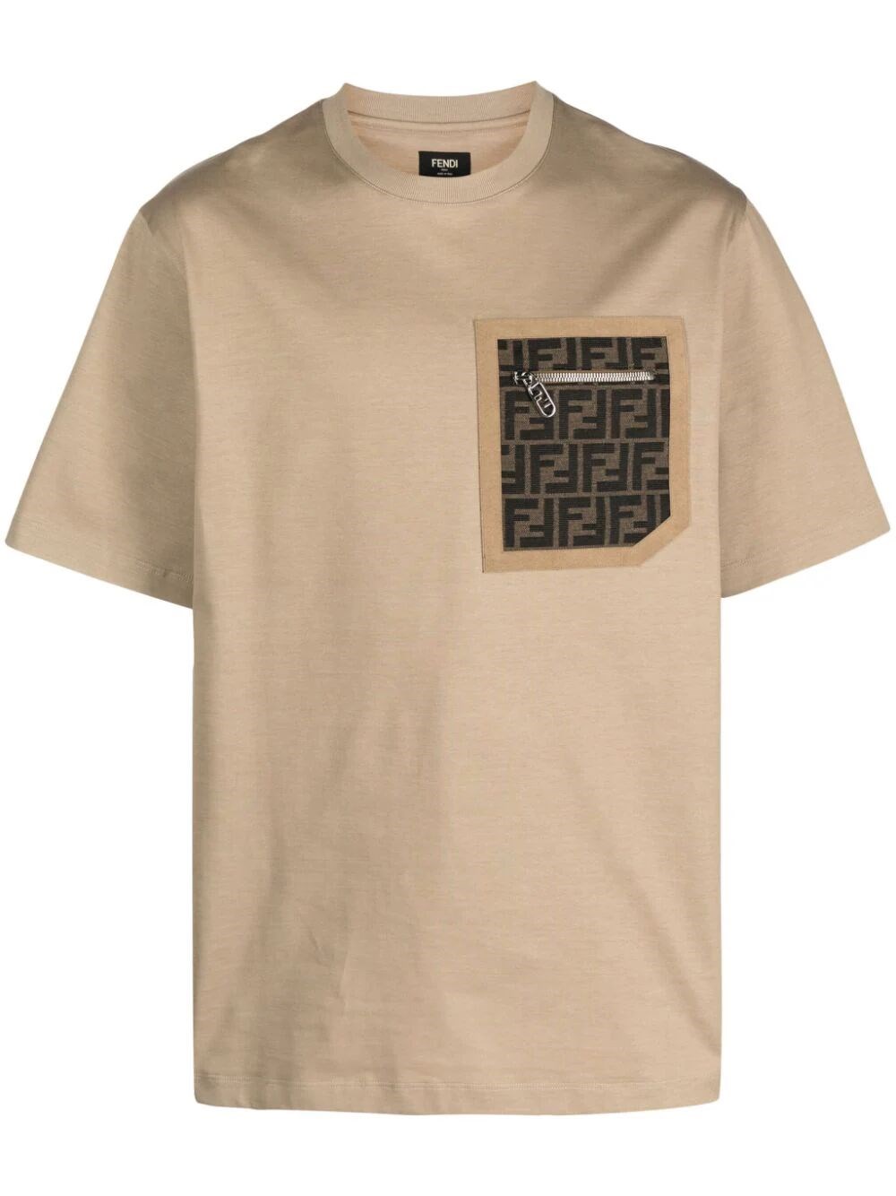 Shop Fendi `ff` Pocket T-shirt In Beige